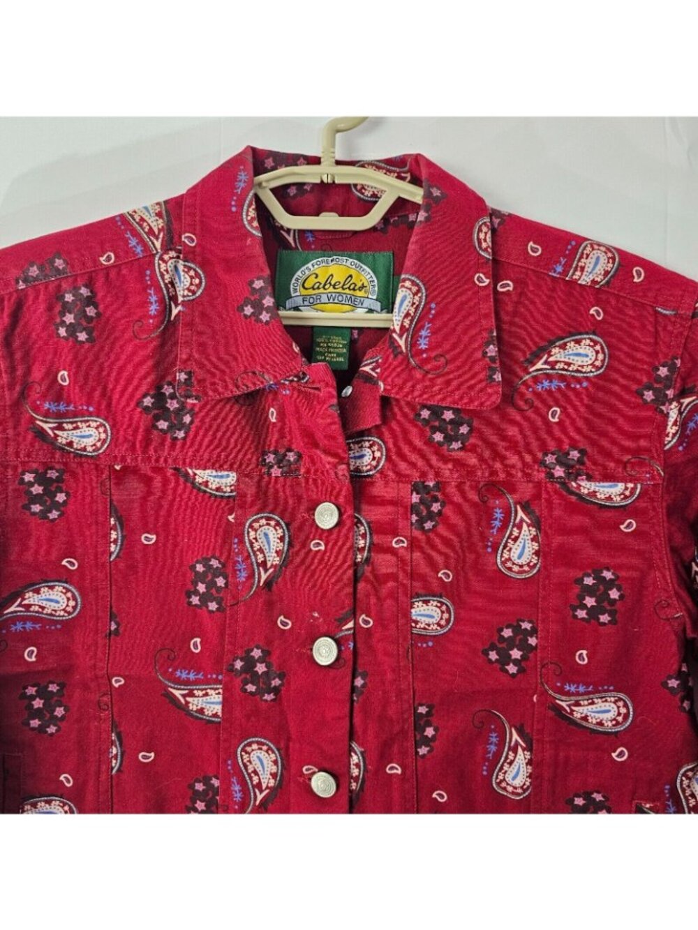 Cabelas Button Up Shirt Womens S Red Paisley Western Long Sleeve Cotton Top - Picture 3 of 9